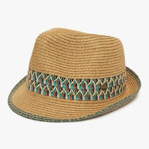 Women’s Straw Tan Woven Fedora Sun Hat w/ Teal Trim | BRAND NEW | Adjustable 👒